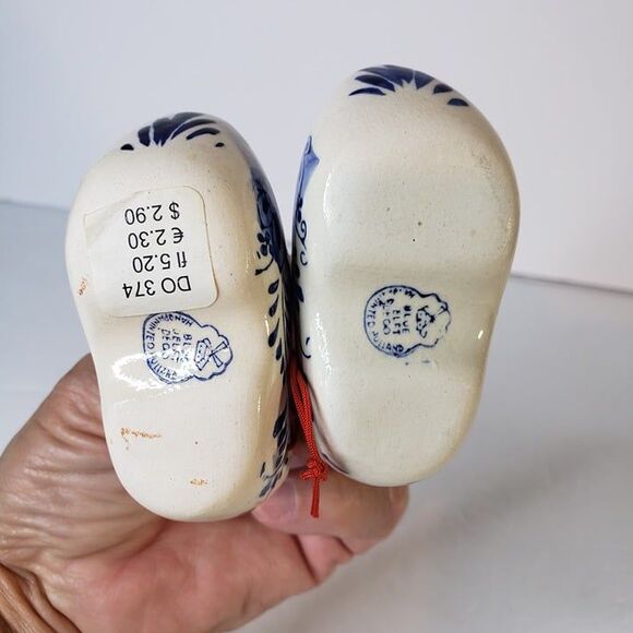 Vintage Blue Delft Ceramic Miniature Holland Clogs Shoes Mini Souvenir - Picture 5 of 9